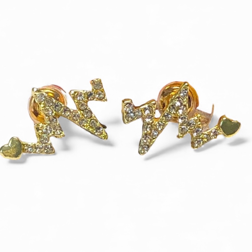 Pretty yellow gold earrings heart beat-EKG,nurse medical-rhinestone